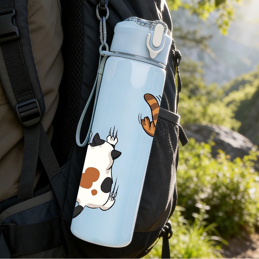1PC Cat Cow Farm Animal Cartoon Pattern 750ml Color Plastic Sports Water Bottle Leakproof Flip Straw Lid Suitable for Sports Office Home Use