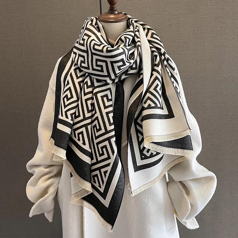 180*65 Thick Warm Winter Scarf Design Print Women Cashmere Pashmina Shawl Lady Wrap Scarves Knitted Men Foulard Blanket