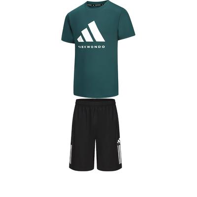 Taekwondo Fashion Round Neck Pullover Short Sleeve T-Shirt Simple Lace-Up Shorts Casual Sports Set Men Set ADICLTS24TKP-GRW+S21ATMSH1T-BW