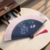 Evantai pliant cu flori în stil chinezesc cu ciucuri, Vintage, Portabil, de mână, Decorativ pentru petrecere, Dans, Nuntă, Accesoriu de călătorie