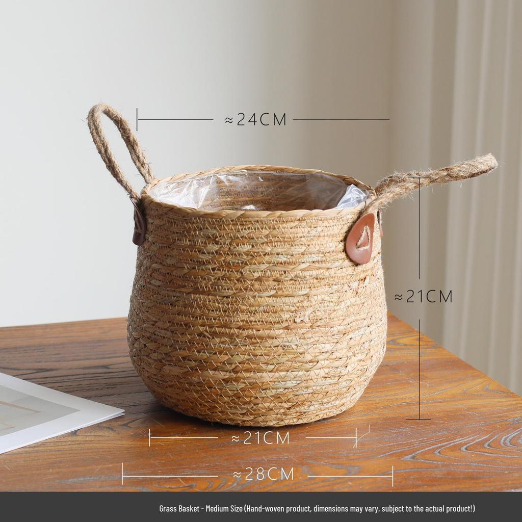 Nordic Rattan Floor Flower Pot Basket - Large Woven Cover for Decorative Monstera Plant