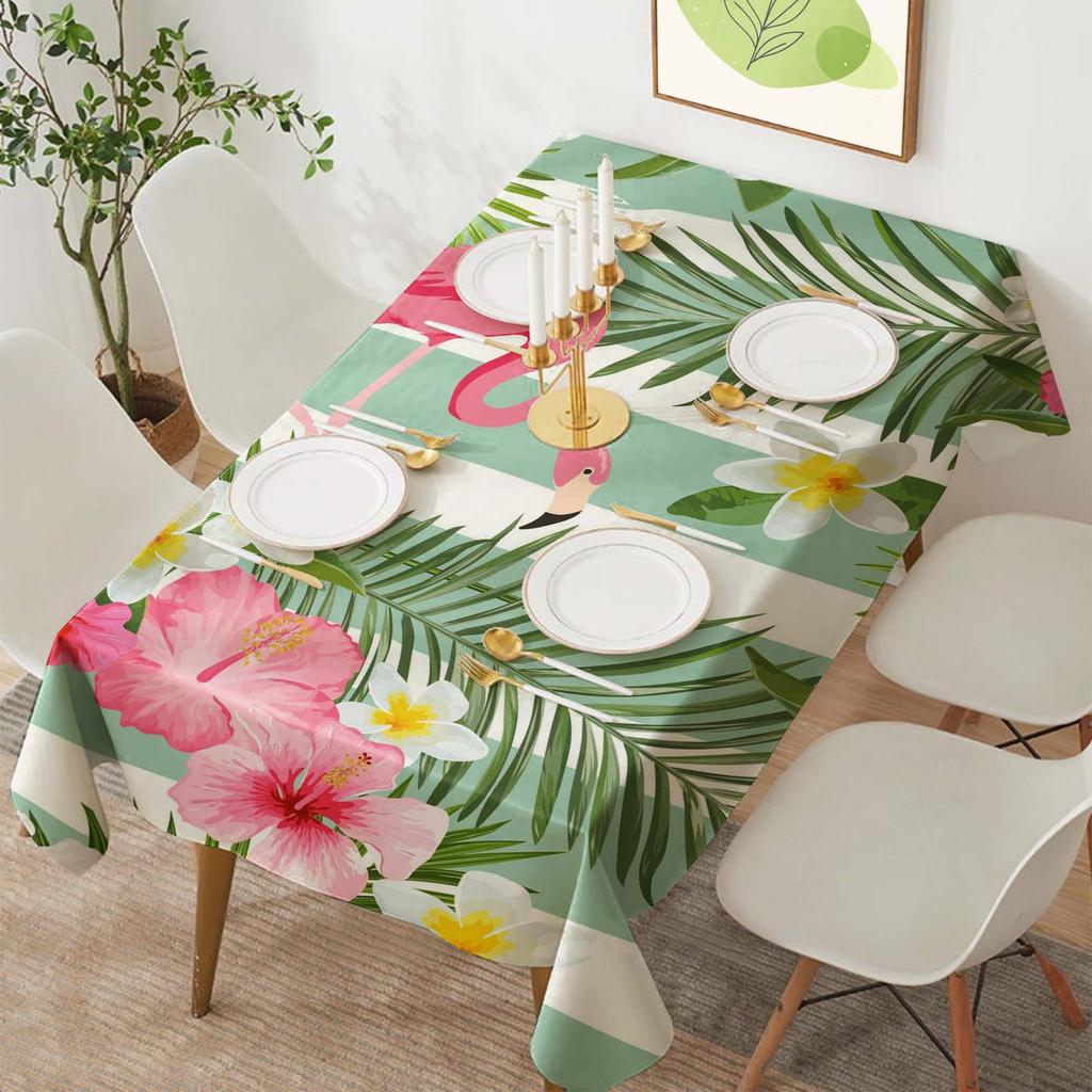 Tropical Flamingo Polyester Rectangular Tablecloth for Parties and Dining