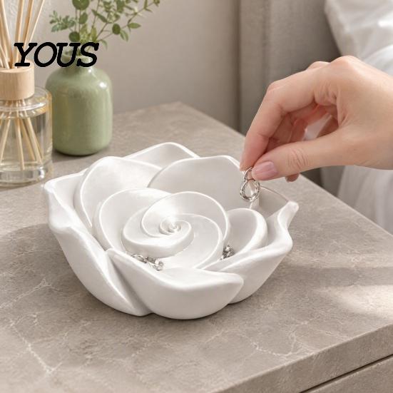 Handmade Style Jewelry Dish 3D Printed Rose Tray, Trinket Dish, Decorative Holder Creative Valentine Gift for Her Ring Earring Necklace,