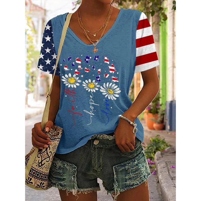 Fashionable New Casual Women's Clothing Color Pattern 3D Printed V-neck T-shirt Daily Loose Women's Short Sleeved T-shirt