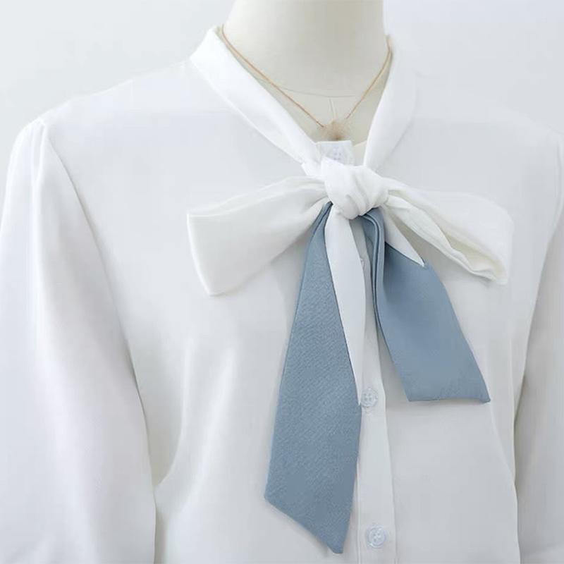 Bow Tie Blouse Women Summer Thin French Blouse Women Loose Belly Short-sleeved Chiffon Shirt Solid Shirt