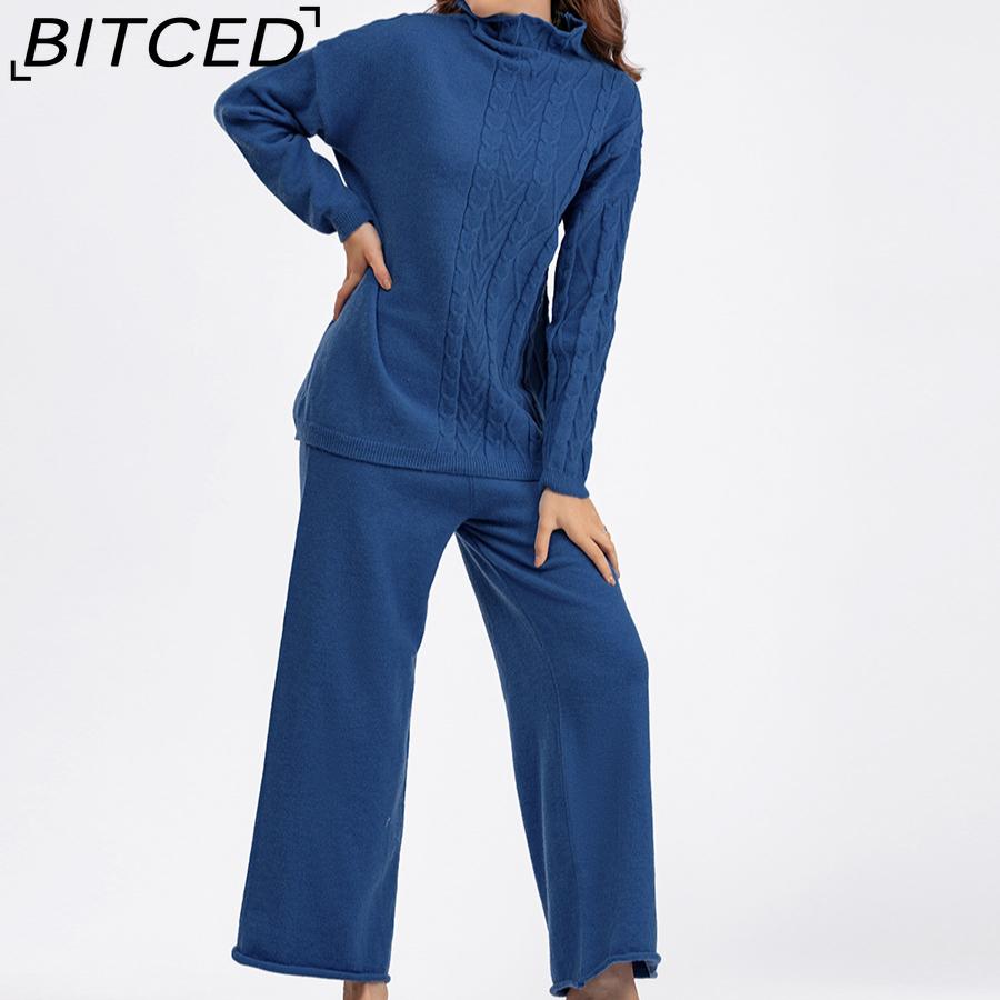 Autumn and Winter Large-sized High-neck Set, Fashionable, Gentle and Laid-back Style Sweater Two-piece Set, Solid Color Knitted