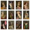 Funny Vintage Art Prints Cute Dog Eat Snacks Poster Retro Animal Wall Cat Have Cookie Cake Canvas Painting For Living Room