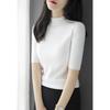 Women Korean Solid Color Mock Neck Knit Sweater Half‑Sleeve Slim Fit Pullover Base Layer Top Spring Autumn 2024