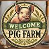 Vintage Farm Pig Round Metal Wall Art Home Decor Sign