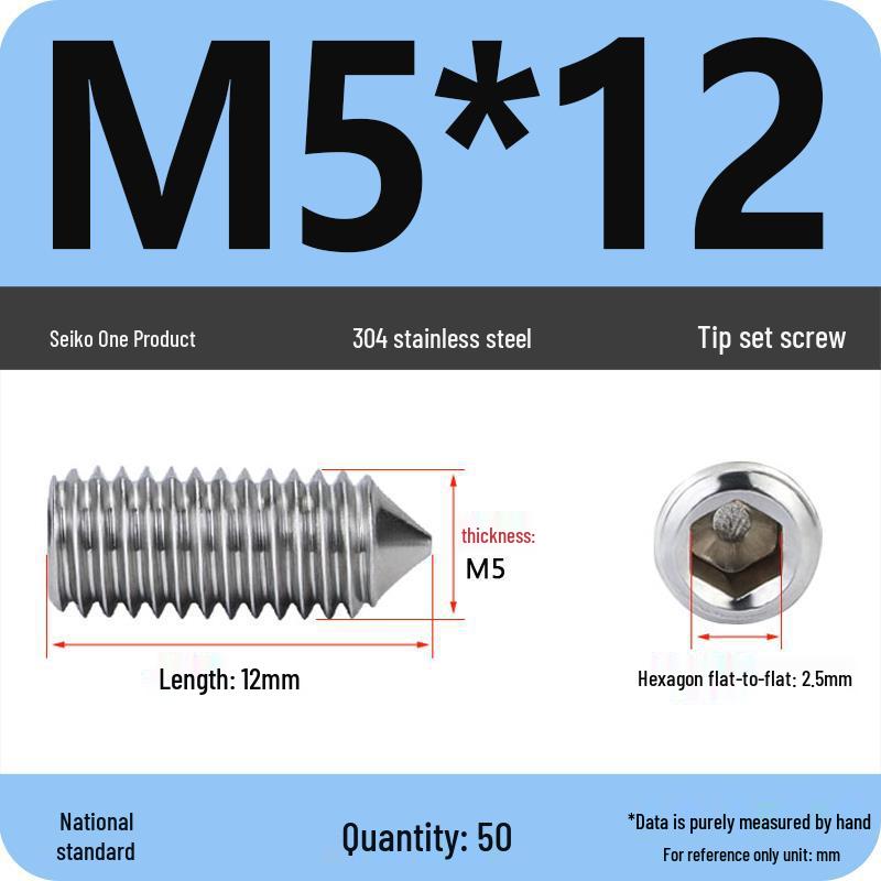 304 Stainless Steel Internal Hex Set Screw | Headless Grub Screw M2-M16
