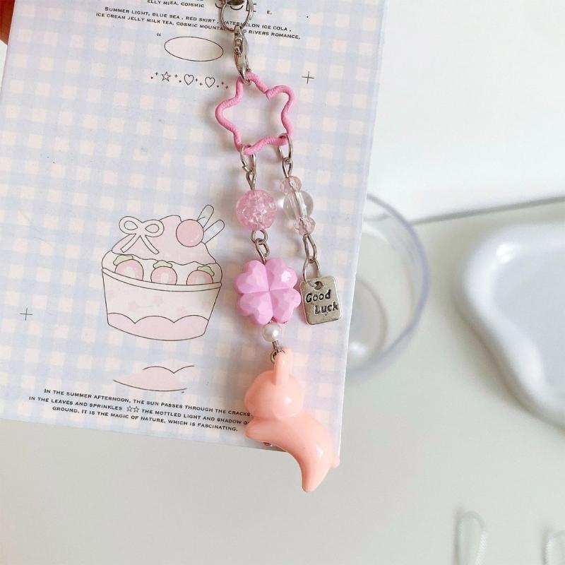 Beaded Clovers Leaf Mobile Charm Youth Trendy Phone Decors Charm Cartoon Acrylic Keychain Lucky Bag Hanging Decoration