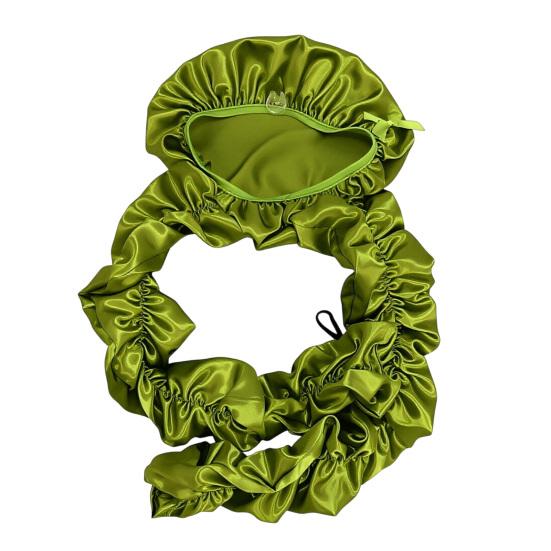 Hair Curling Hat Smooth Satin Soft Breathable Fabric Braids Twists Hat Curling Hat Women Sleeping Long Hair Cap зелёный