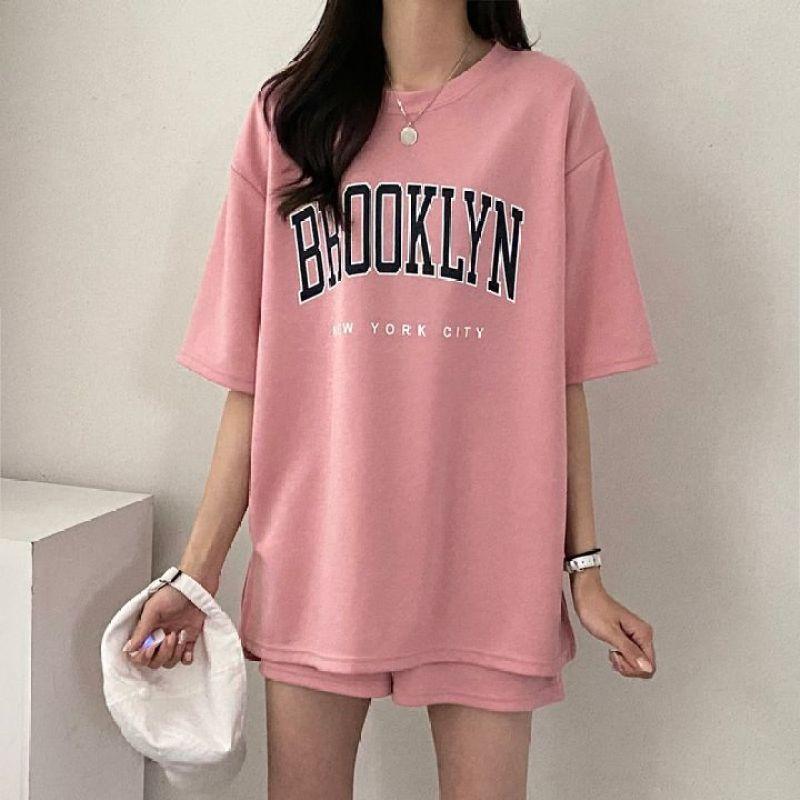 Cotton Women's Summer Suit with Shorts and Top Classic Casual Oversize Two-piece Set Tracksuit Shorts and T Shirts for Women