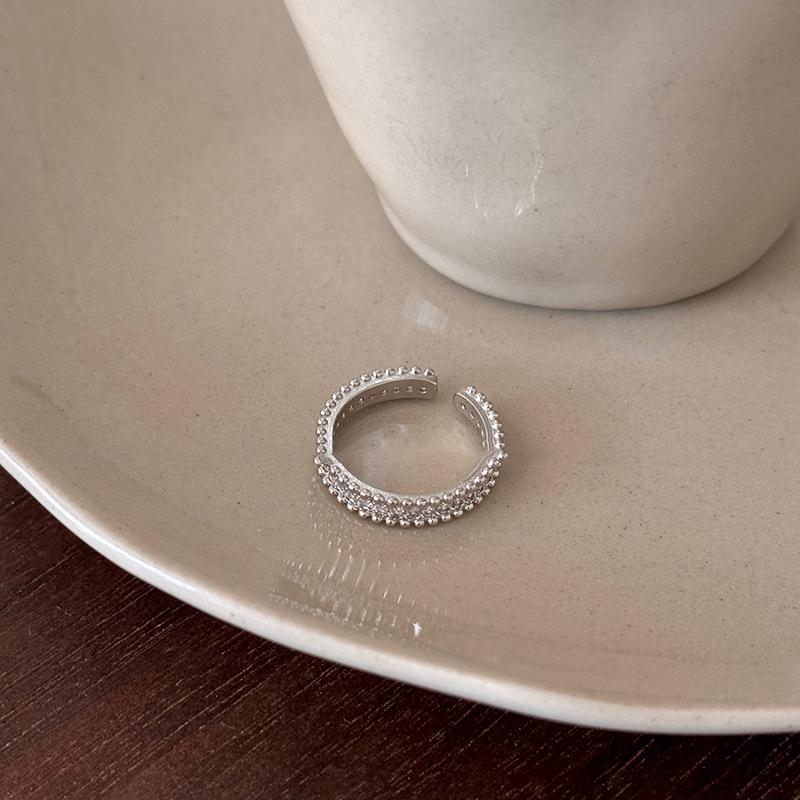 Elegant Zircon Pearl Pattern Open Ring - High-End Fashion Statement Jewelry