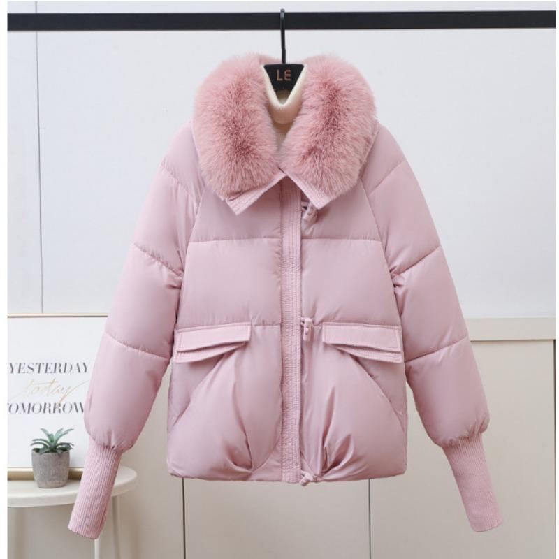 Women S Short Winter Padded Cotton Coat With Oversized Fur Collar Loose Fit