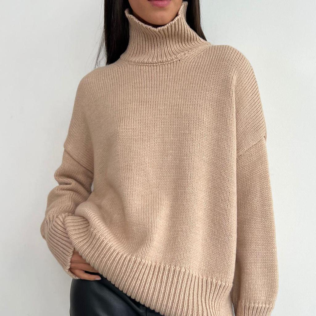 GMXIA Women's Semi-High Neck Sweater Autumn and Winter Commuter Solid Colour High Neck Knit Pullover Sweater