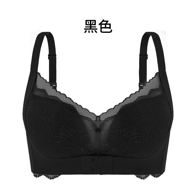 Silk adjustment underwear, thin lace, sexy rimless mulberry silk gathering bra, double breasts L чёрный