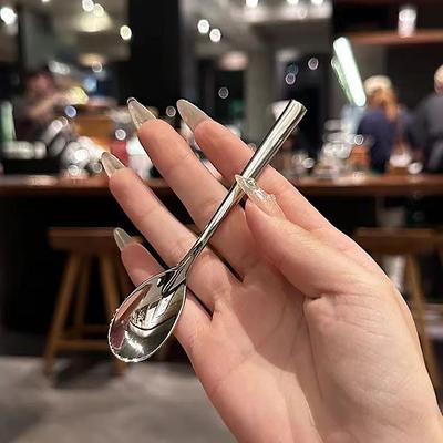 Edelstahl Rundlöffel Net Rot Golden Dinner Langer Griff Rühren Dessertlöffel Für Küchenzubehör Gadgets