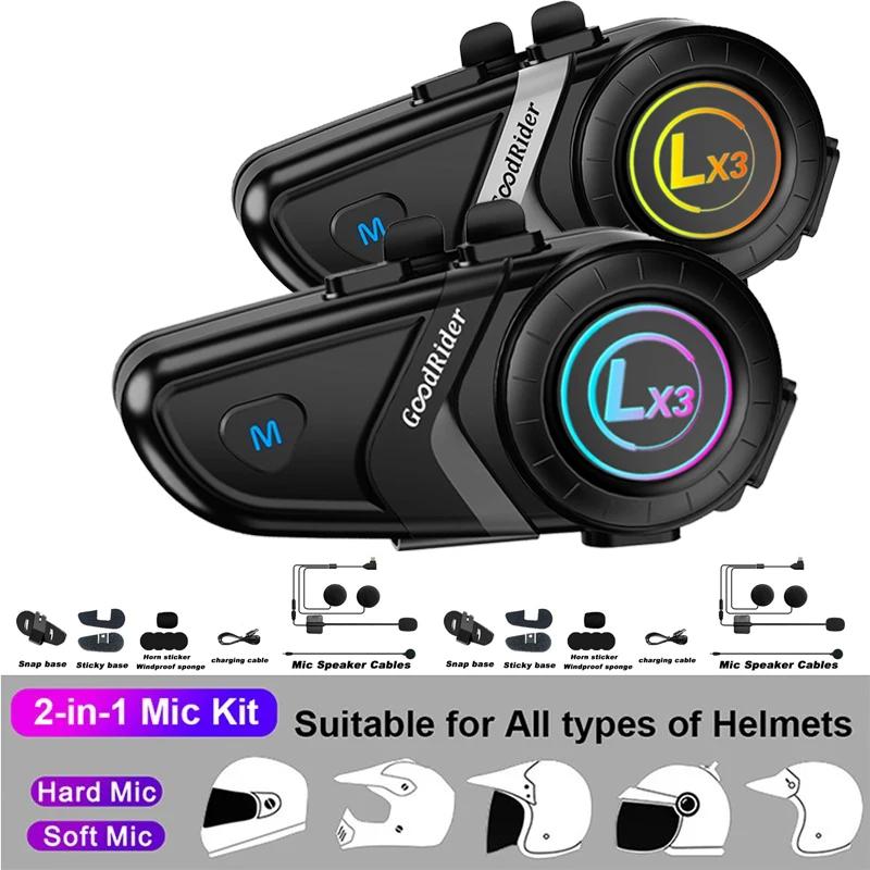 1/2x LX3 Bluetooth Intercom Motorcycle helmet bluetooth headset 2 Rider intercomunicador Moto Interphone Headset Wireless BT5.0