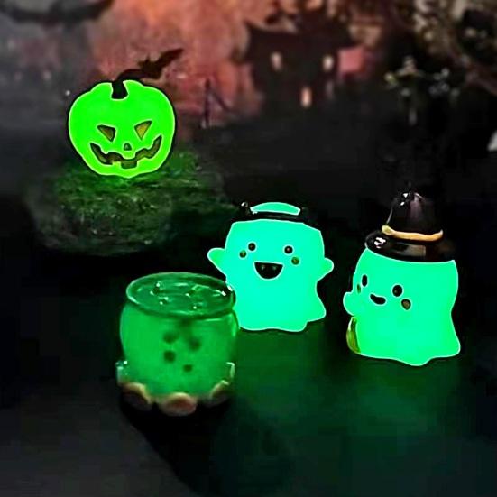 5Pcs/Set Halloween Ornament Pumpkin Ghost Shape Miniature Resin Figure Weather-Resistant Glow In The Dark Landscape Statues