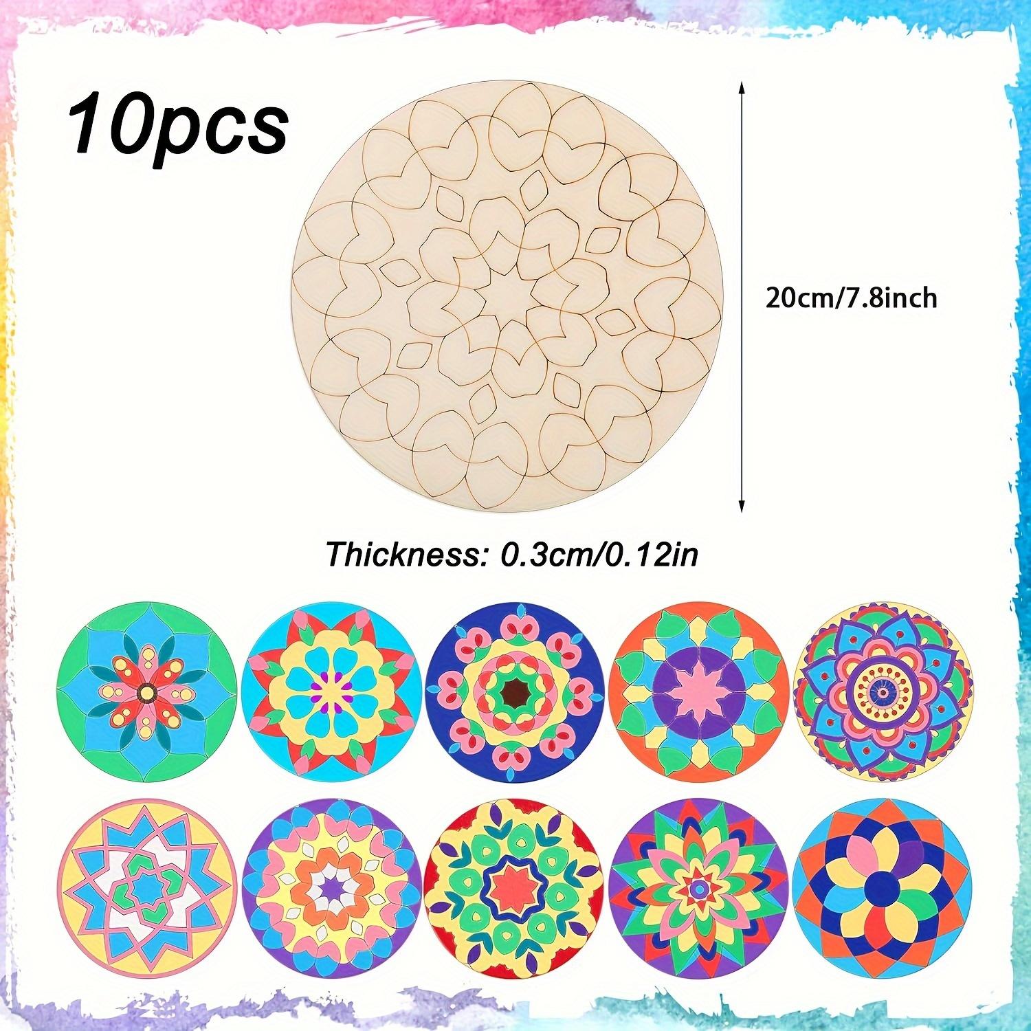 

10 шт. Набор деревянных поделок с точками «Мандала», необработанные деревянные вырезки для самостоятельной росписи, поделок и домашнего декора с художественными узорами 10pcs