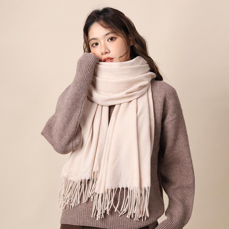 

Однотонный шарф цвета Майяр женский зимний длинный студенческий универсальный из имитации кашемира мужская зимняя шаль для тепла 180 * 68 + 20CM tassel бежевый