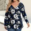 Women's Plus Size Shirt Long Sleeve  Print Top Pleated Casual V-Neck Top