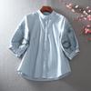 Summer Pure Cotton Stand-up Collar Hollow Out Embroidered Shirt Tops  Women Temperament Loose Fitting Lantern Sleeve Blouse