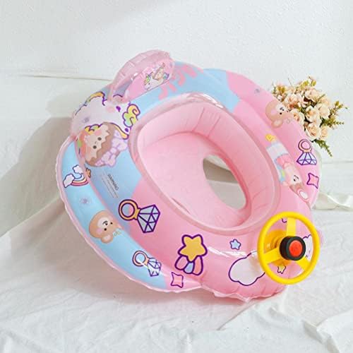 Bagima Baby Pool Float with Safety Seat & Steering Wheel Cartoon Inflatable Swim Ring Swimming Training Aid for Kids Ages 1-6 Years