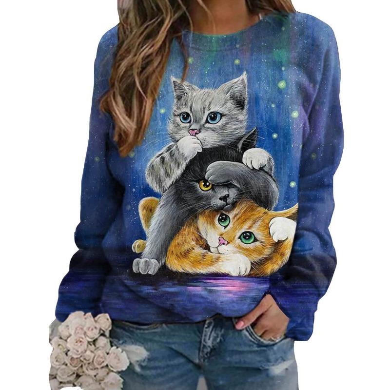 Hoodie Cute Cat 3D Printed Pullovers & Long Sleeves Women's Clothing