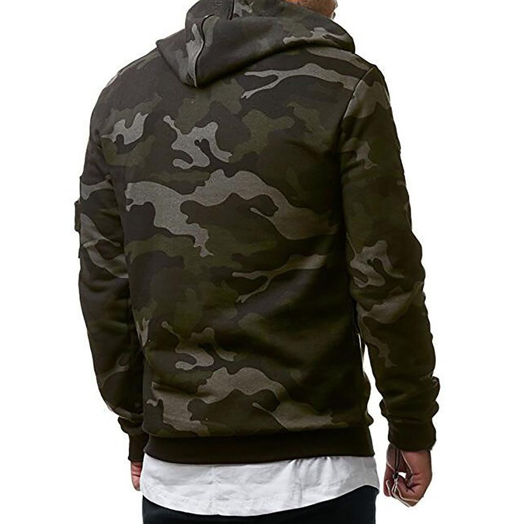 Men's Fashion Camouflage Sweatshirt Men's Drawstring Ribbed Closure Sleeve Pocket Hoodie
