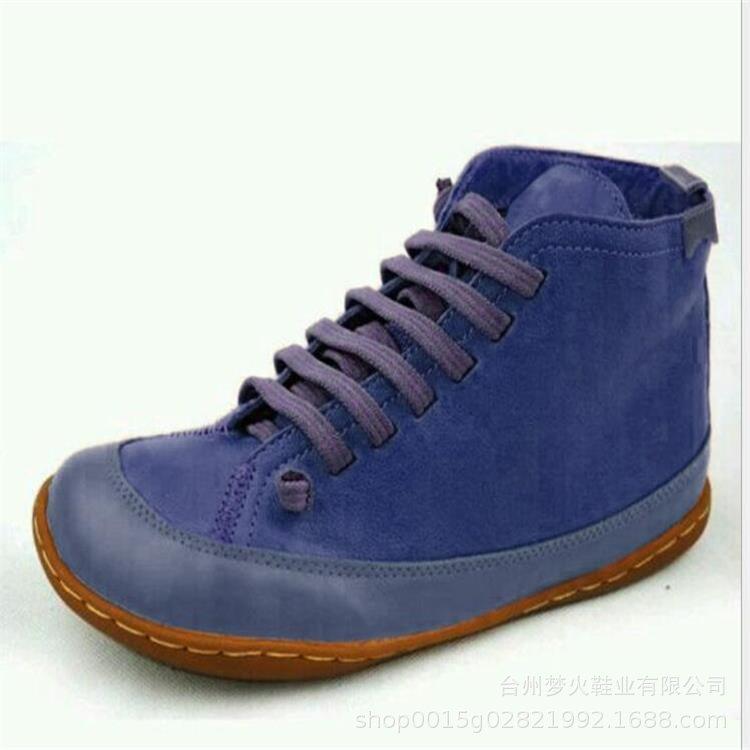 Herbst und Winter neue runde Damen-Lederstiefel mit Schnürung vorne, rutschfeste flache Freizeitschuhe für Herren