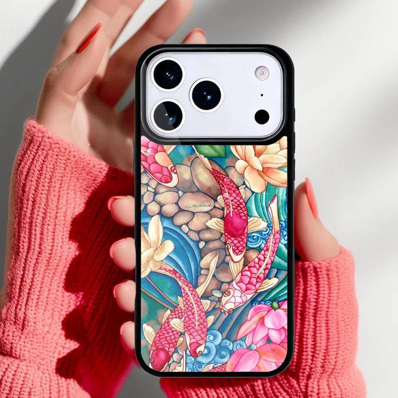Japanese Koi Fish Phone Case for iPhone 17 16 15 14 13 Pro Max Back Cover for 12 11 Pro Coque
