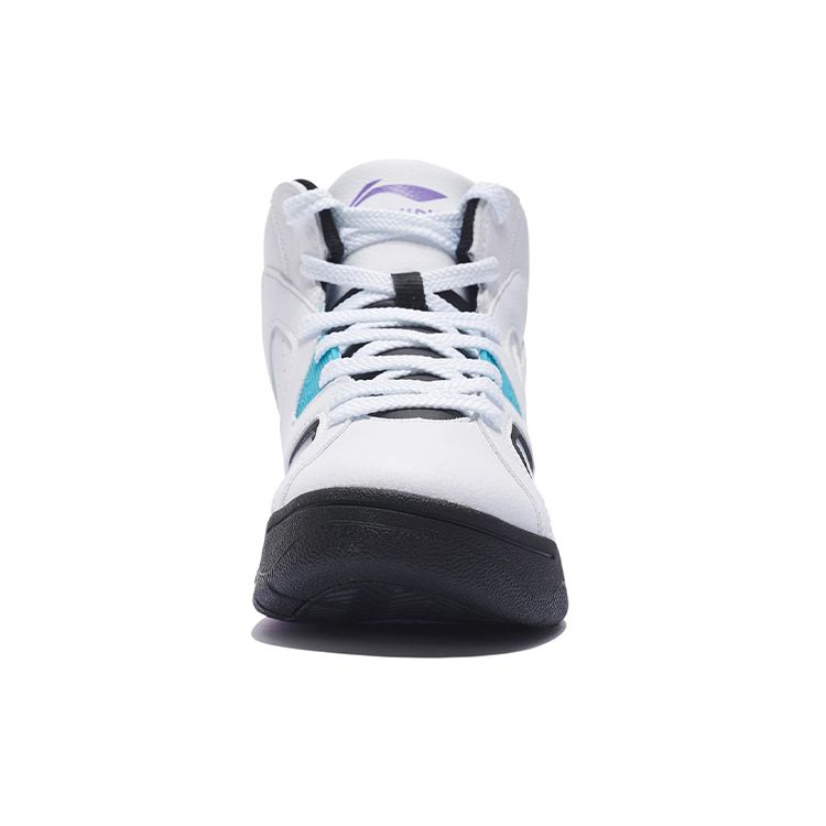 Li Ning Leather Shock Absorbing Non-Slip Wear-Resistant High-Top Retro Basketball Shoes Women sneakers White Purple ABCS066-1