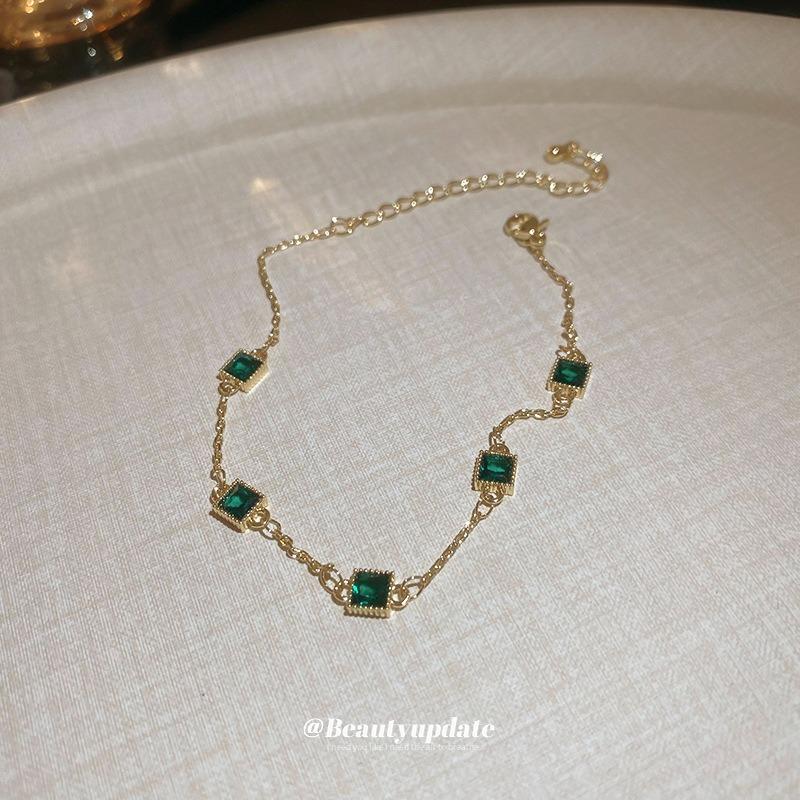 Real gold electroplated square emerald diamond bracelet exquisite light luxury bracelet niche temperament high-end jewelry