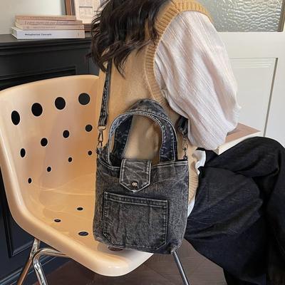 Borsa Tote Mini in Denim Lavato Vintage Borsa a Mano