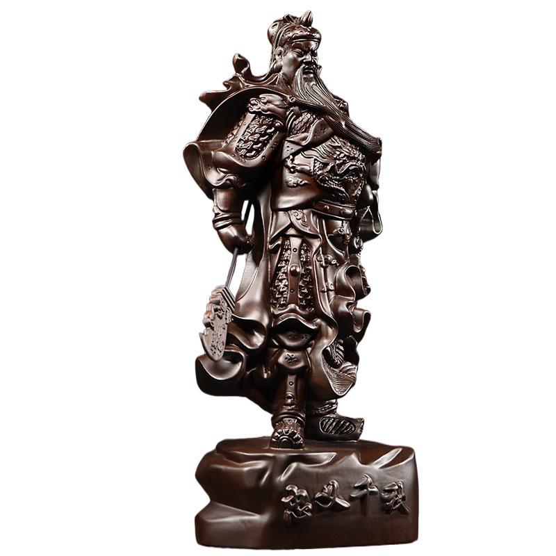 Ebony Guan Gong Solid Wood Statue - Pure Wood Guan Yu Guan Erye Buddha Ornament, Ideal Opening Gift.