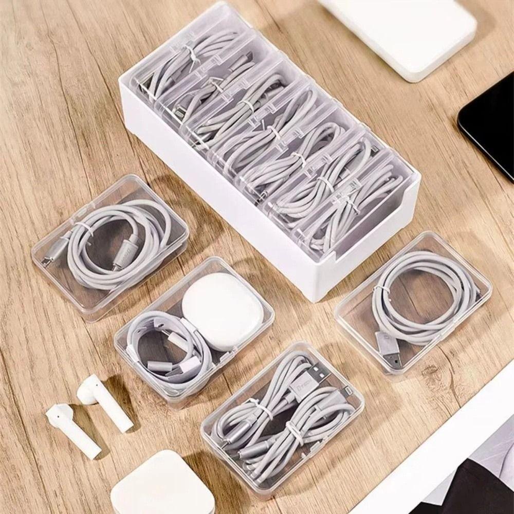 Clear Data Cable Storage Box Durable Desktop Cable Organizer  Desktop Organization