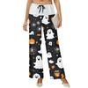 Women's Drawstring Elastic Waistband Wide Leg Color Matching Halloween Printed Casual Pants