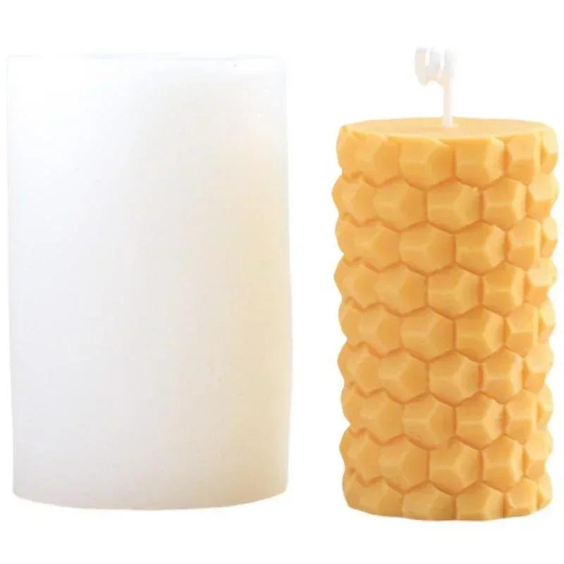 3D Honeycomb Cylindrical Shape DIY Silicone Mold Handmade Candle Flipping Sugar Cake or Soap Aromatherapy Multifunctional Tool
