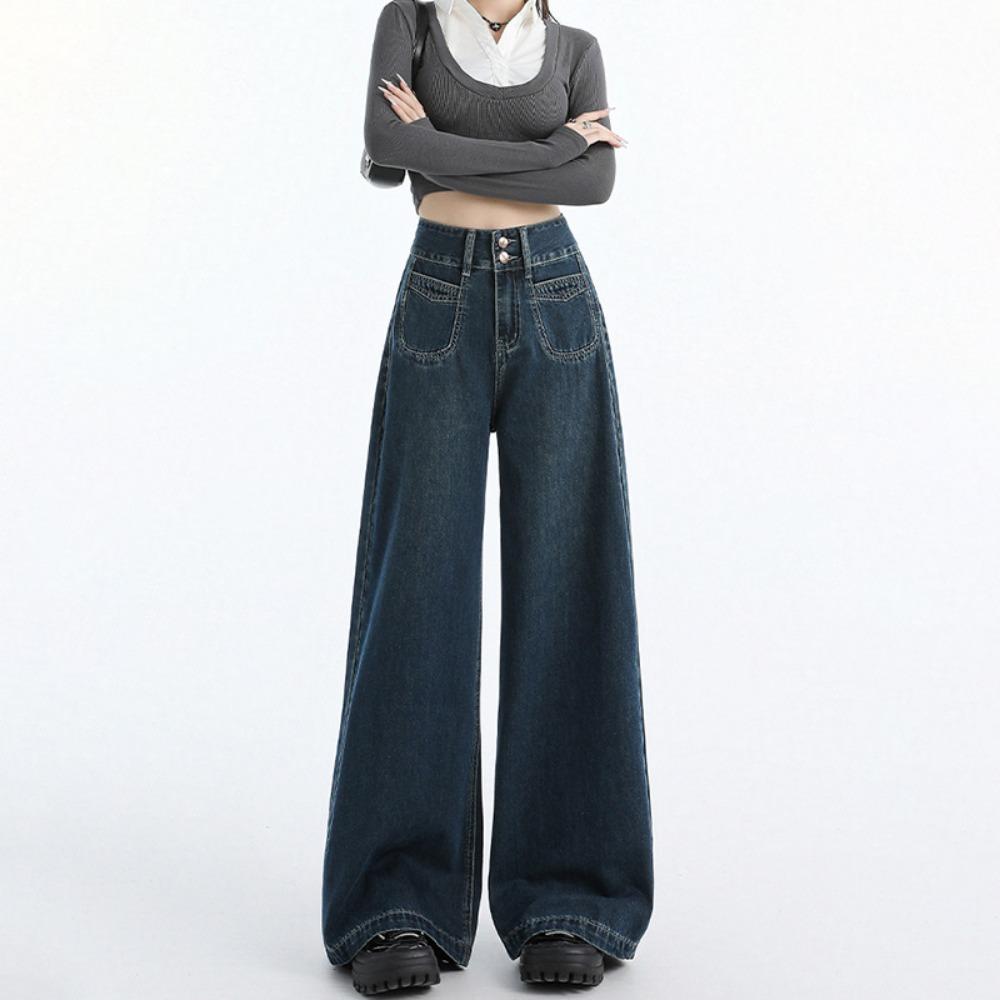 

Ленивый ветер джинсы с высокой талией и широкими штанинами женские новые свободные драпирующиеся слегка подметающие пол прямые брюки прилив 2XL