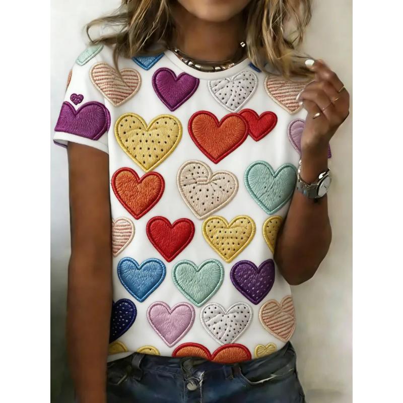 Women's Crew Neck Short Sleeve Fashion Women's Clothing 3D Love Color Printing Crew Neck T-Shirt