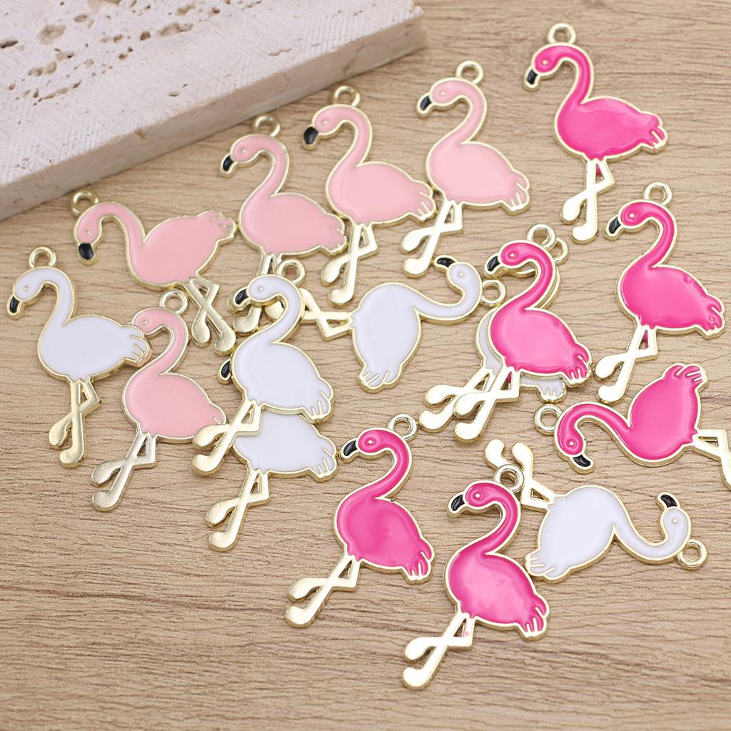 15Pcs Golden Color Flamingo Charms For Jewelry Making Diy Necklace Bracelet Earrings Key Chain Accessories Valentine'S Day Gift