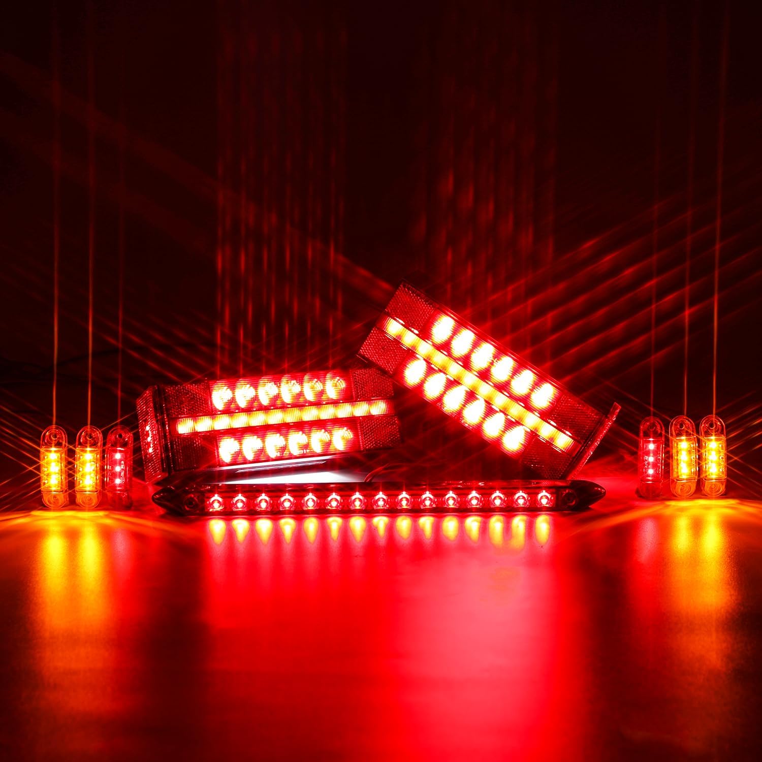 LINKITOM LED Submersible Rectangular Trailer Tail Light Kit, Super Bright Brake Stop Turn Reverse Side Marker Tail License Lights Sealed for Utility
