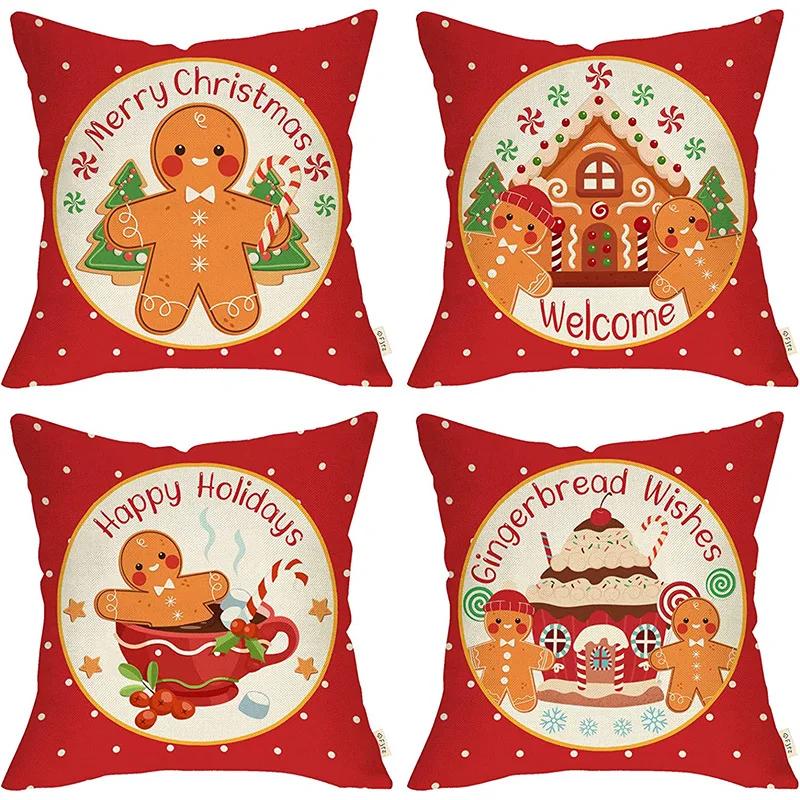 New Christmas Gingerbread Man Candy Decorative Pillow Cover Home Living Room Holiday Party Pillow Cover