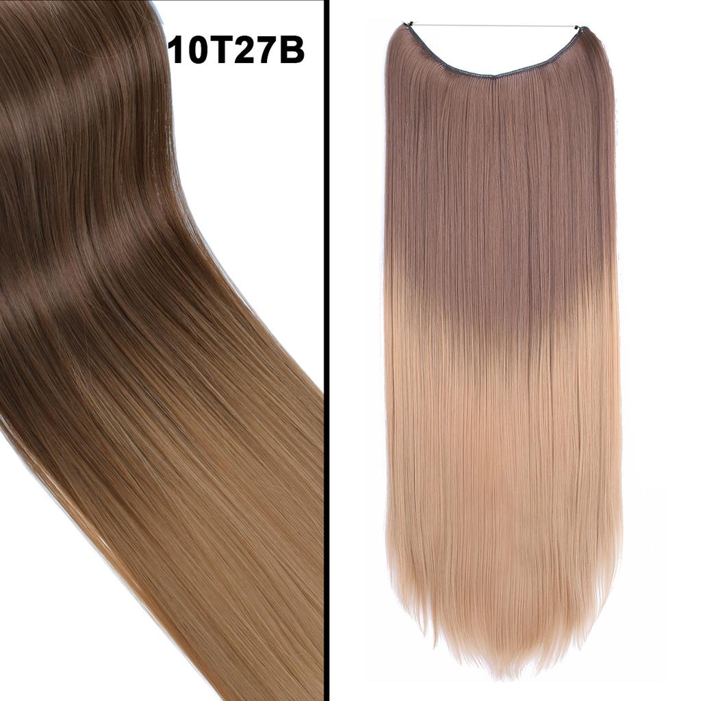 One Piece No Clips Hairpieces Ombre Color Elasticity Invisible Wire Fish Line Wavy Synthetic Hair Extension