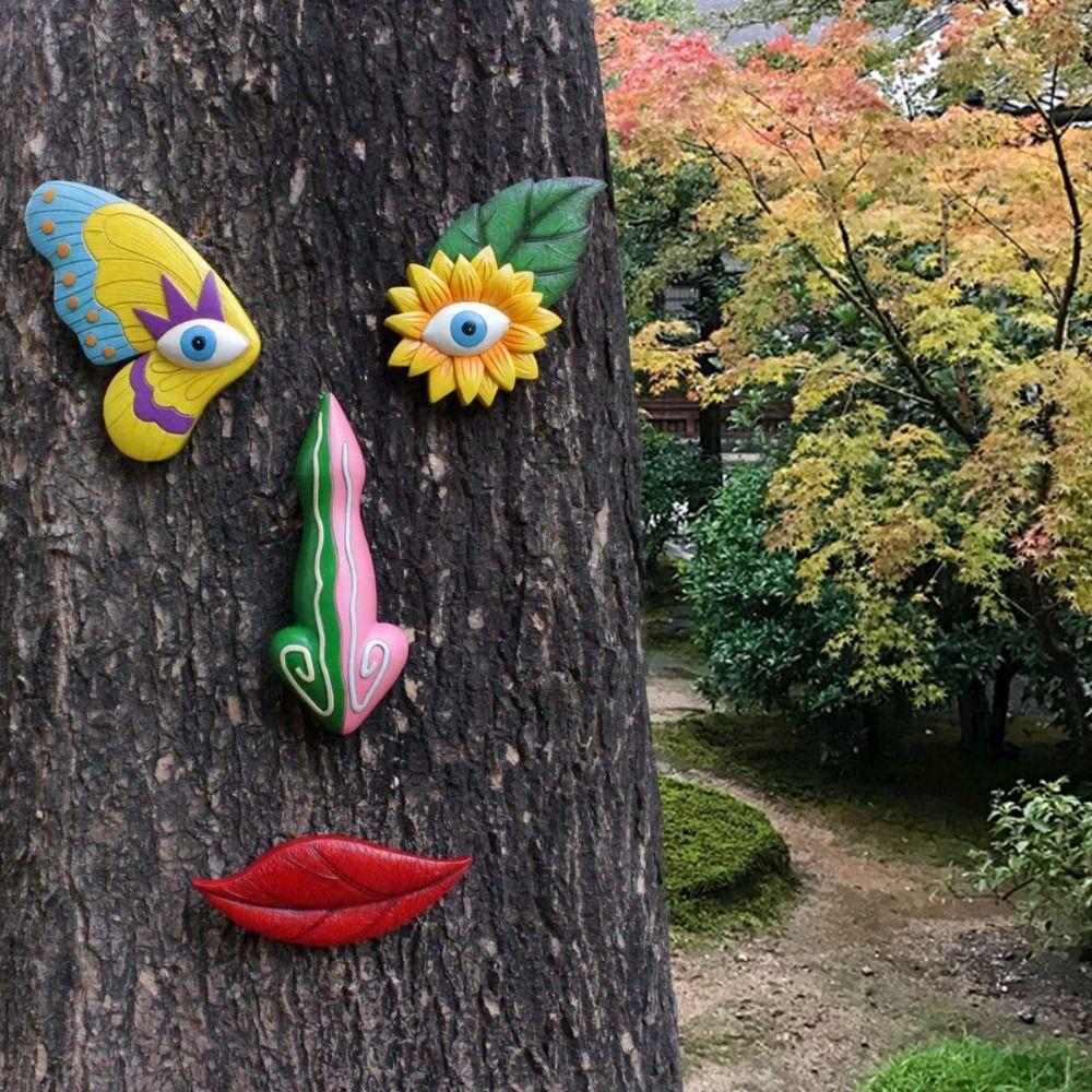 1 Set Colorful Butterfly Tree Face Pendants Unique Resin Garden Sculptures  Home Decor