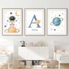 Rocket Astronaut Planet Outer Space Baby Name Custom Wall Art Canvas Painting Nordic Cartoon Prints Posters for Kids Room Decor