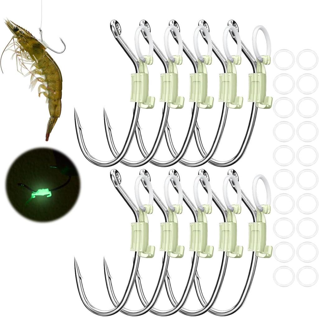 10-Piece Luminous Live Shrimp Fishing Hooks Set