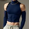 INCERUN Men Turtleneck Sleeveless Rib Casual Fitted Crop Tank Tops with Oversleeve